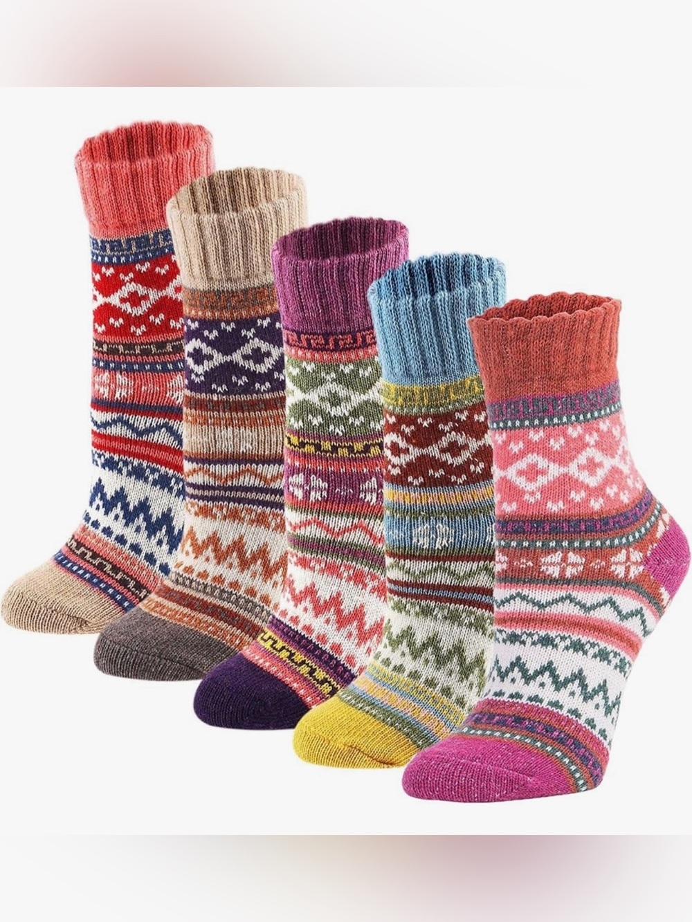 YZKKE 5Pack Vintage Winter Cold Knit Wool Crew Socks Multicolor NWT